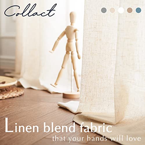 COLLACT Linen Curtains Farmhouse Curtains 96 Inches Long Back Tab Drapes Flax Linen Blend Fall Curtains for Living Room Bedroom Window Treatments Light Filtering Curtains 2 Panels Set Rod Pocket Crude