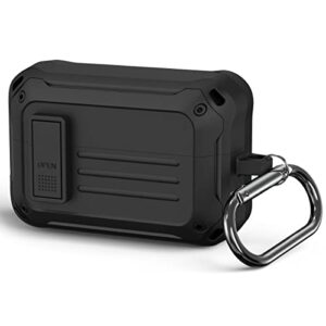 wofro secure lock case for sony wf-1000xm4, shock-absorbing protective cover military armor series full-body scratch resistant hard shell with keychain(black)
