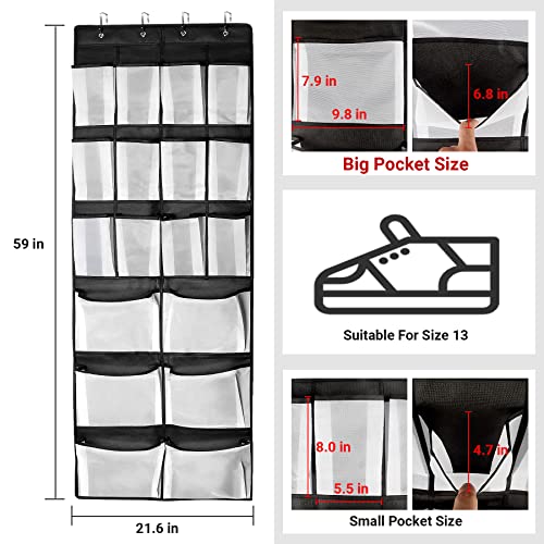 PerfectMart Over the Door Shoe Organizers Hanging Shoe Racks Holders with 6 Extra Large Breathable 12 Normal Mesh Pockets Shoe Holder Storage Hanger Pantry Closet Organizer(59" x 21.6",Black)