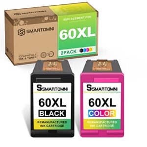 s smartomni 60xl 60 ink cartridge replacement for hp 60 combo pack color and black for hp deskjet d2500 f2430 hp envy 100 110 120 111 photosmart c4600 c4780 d110a (2 pack, black and tri-color)