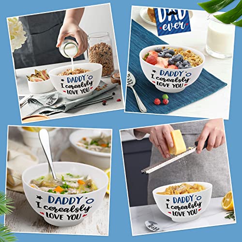 Father's Gift Dad Cereal Bowl and Cereal Killer Spoon Set with Best Dad Ever Greeting Card Set of 3 Birthday Engraved Box Basket Cerealsly Love You Daddy Christmas Present from Daughter Son Ice Cream