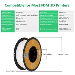 PLA 3D Printer Filament, Dimensional Accuracy +/- 0.03 mm, 1 kg Spool(2.2lbs), 1.75 mm,White