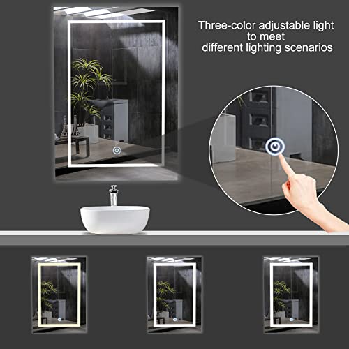 Los muebles LED Mirrored Medicine Cabinet Wooden Frame with Lights Surface Mount Bathroom Cabinet with LED Strips 27.5 x 19.6 inch Storage Shelves Left Hinged