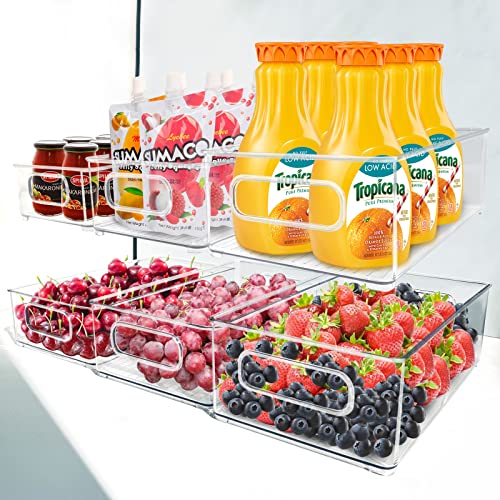 UCHIHA Set of 9 Refrigerator Organizer Bins - Clear Stackable Fridge Organizer Plastic Storage Bins for Freezer, Kitchen, Countertops, Cabinets - Pantry Organization and Storage Bins, ‎Transparent