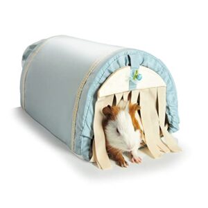 vczone guinea pig tunnel house, hideout house with double side pad for bunny hamsters chinchilla guinea pig, soft warm plush nest habitats for playing and sleeping(blue)