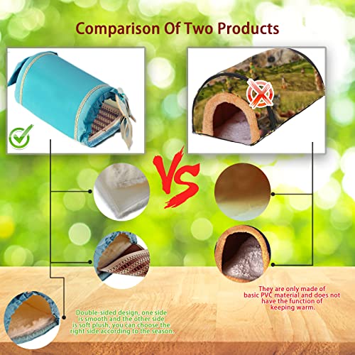 VCZONE Guinea Pig Tunnel House, Hideout House with Double Side Pad for Bunny Hamsters Chinchilla Guinea Pig, Soft Warm Plush Nest Habitats for Playing and Sleeping(Blue)