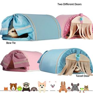 VCZONE Guinea Pig Tunnel House, Hideout House with Double Side Pad for Bunny Hamsters Chinchilla Guinea Pig, Soft Warm Plush Nest Habitats for Playing and Sleeping(Blue)