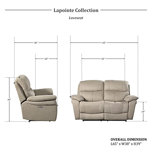 Lexicon Lapointe Wall-Hugger Power Double Reclining Loveseat, Tan