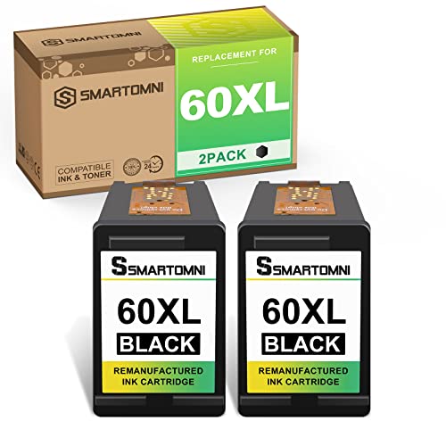 S SMARTOMNI 60XL 60 XL Black Ink Cartridge Replacement for HP 60 Ink Cartridge Combo Pack for HP Photosmart C4700 C4600 D110 Deskjet D2530 F4200 F4480 F4224 HP Envy 100 114 120 (2 Pack, Black)