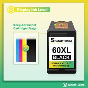 S SMARTOMNI 60XL 60 XL Black Ink Cartridge Replacement for HP 60 Ink Cartridge Combo Pack for HP Photosmart C4700 C4600 D110 Deskjet D2530 F4200 F4480 F4224 HP Envy 100 114 120 (2 Pack, Black)