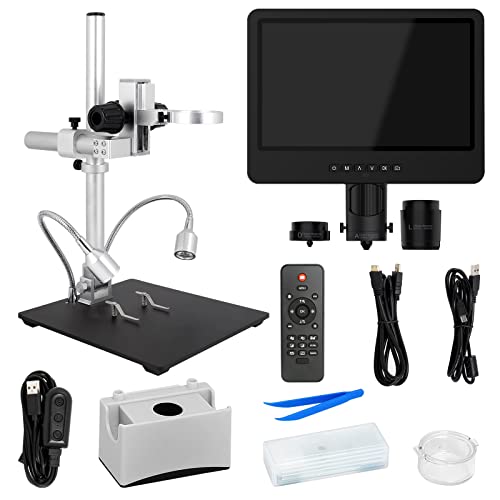 JOYALENS JL249MS 3 Lens 10 Inch LCD HDMI Digital Microscope 2000x, 24MP Soldering Microscope Pro Metal Stand for Vertical Horizontal Adjust, Coin Microscope, Biological Microscope, PC Compatible, 32GB