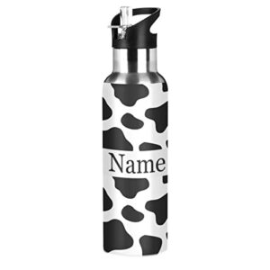 custom water bottle black and white cow print stainless steel vacuum with name personalized name insulated sport bottle with wide handle