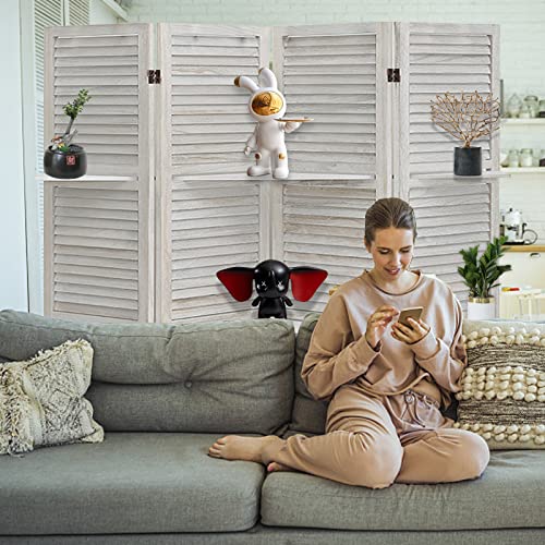 Babion Room Divider with Shelves, 5.6FT White Room Dividers 4 Panel, Wood Room Dividers and Folding Privacy Screens, Portable Room Divider Screen, Room Dividers Wall for Home Office,Bedroom