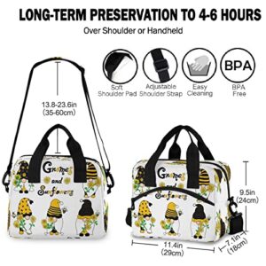 Oarencol Gnomes Sunflower Bee Insulated Lunch Bag Gnemes Florals Reusable Cooler Lunch Tote Box with Shoulder Strap for Work Picnic School Beach