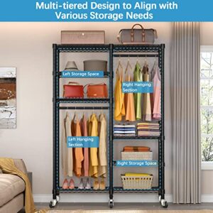 VIPEK R4i Portable Closets Heavy Duty Garment Rack Adjustable Rolling Clothes Rack with 6 Tiers Metal Wire Shelving, Double Rods, Lockable Wheels, Freestanding Wardrobe Closet Storage Rack, Black