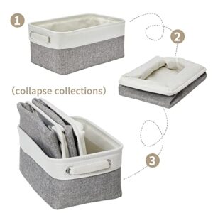 Araierd small storage Baskets for Shelves, Fabric Canvas Flodable storage baskets for Organizing Clothes, Toys(11.8" x 7.8" x 5" -Pack of 6)(White&Grey)