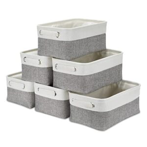 araierd small storage baskets for shelves, fabric canvas flodable storage baskets for organizing clothes, toys(11.8" x 7.8" x 5" -pack of 6)(white&grey)