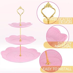 4 Packs 3 Tier Cupcake Stand Plastic Macaroon Stand Round Plastic Dessert Display Serving Tray Reusable Tea Party Stand for Wedding Birthday Tea Party(White, Pink)