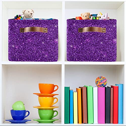 xigua Purple Glitter Sequins Foldable Storage Bin, Collapsible Sturdy Fabric Storage Basket Cube W/Handles, Storage Box for Organizing Toys Nursery Shelf Closet Bedroom Office 1PCS