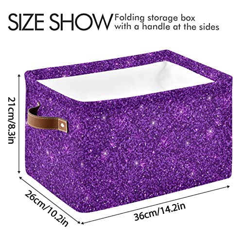 xigua Purple Glitter Sequins Foldable Storage Bin, Collapsible Sturdy Fabric Storage Basket Cube W/Handles, Storage Box for Organizing Toys Nursery Shelf Closet Bedroom Office 1PCS