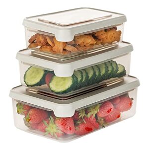 folind food storage container set, airtight plastic bowls with lid (pack of 3), reusable - for kitchen pantry organization - lunch box, freezer & microwave safe, with grey lid