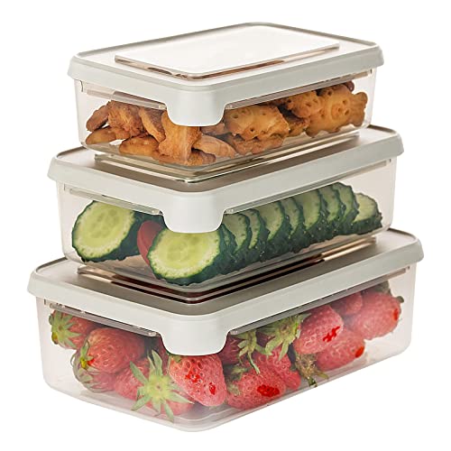 FOLIND Food Storage Container Set, Airtight Plastic Bowls with Lid (Pack of 3), Reusable - For Kitchen Pantry Organization - Lunch Box, Freezer & Microwave Safe, with Grey Lid