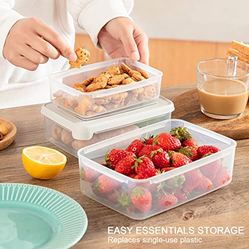 FOLIND Food Storage Container Set, Airtight Plastic Bowls with Lid (Pack of 3), Reusable - For Kitchen Pantry Organization - Lunch Box, Freezer & Microwave Safe, with Grey Lid