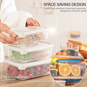 FOLIND Food Storage Container Set, Airtight Plastic Bowls with Lid (Pack of 3), Reusable - For Kitchen Pantry Organization - Lunch Box, Freezer & Microwave Safe, with Grey Lid