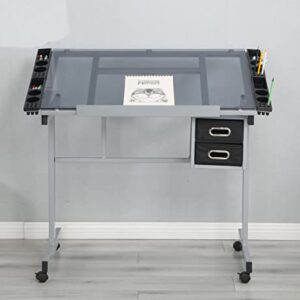 HomSof Adjustable Drafting Printing Table with Chair, Grey