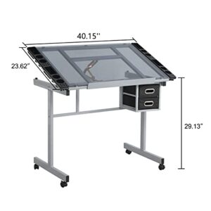 HomSof Adjustable Drafting Printing Table with Chair, Grey