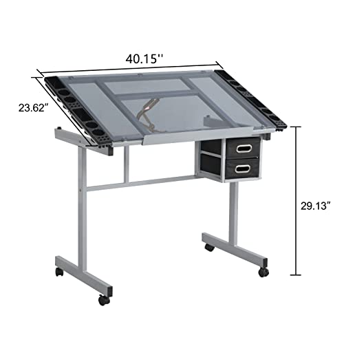 HomSof Adjustable Drafting Printing Table with Chair, Grey