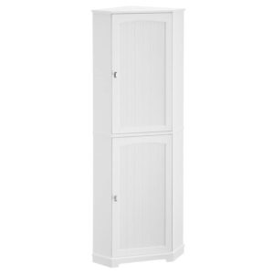 vasagle tall corner cabinet, bathroom storage cabinet with 2 doors and 4 adjustable shelves, for bathroom, kitchen, living room, modern farmhouse design, white ubbc541p31