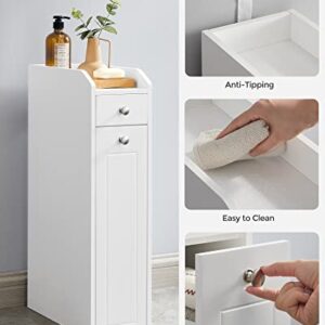 VASAGLE Small Bathroom Storage Cabinet, Slim Bathroom Storage Organizer, Toilet Paper Holder with Storage, Toilet Paper Storage Cabinet with Slide Out Drawers, for Small Spaces, White UBBC847P31