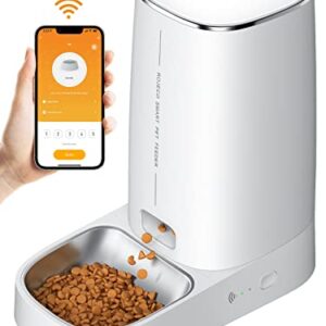 ROJECO Automatic Cat Feeders WiFi, 4L Cat Food Dispenser with APP Control, Detachable Body Design for Cleaning, Dual Power Supply and Low Food Alarms, 2.4GHz Wi-Fi Enabled Pet Feeder for Cats and Dogs