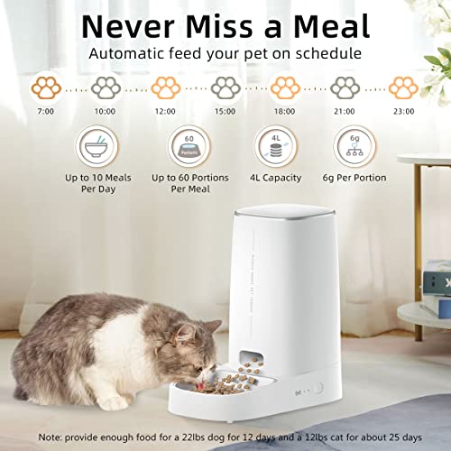 ROJECO Automatic Cat Feeders WiFi, 4L Cat Food Dispenser with APP Control, Detachable Body Design for Cleaning, Dual Power Supply and Low Food Alarms, 2.4GHz Wi-Fi Enabled Pet Feeder for Cats and Dogs