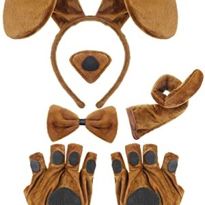 5 Pieces Puppy Dog Costume Set Included Dog Ears Headband Bowtie Fake Nose Tail Puppy Paw Gloves Animal Costume Accessories for Halloween Cosplay Party (Light Brown) Medium