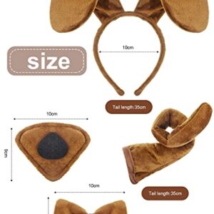 5 Pieces Puppy Dog Costume Set Included Dog Ears Headband Bowtie Fake Nose Tail Puppy Paw Gloves Animal Costume Accessories for Halloween Cosplay Party (Light Brown) Medium