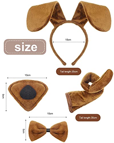 5 Pieces Puppy Dog Costume Set Included Dog Ears Headband Bowtie Fake Nose Tail Puppy Paw Gloves Animal Costume Accessories for Halloween Cosplay Party (Light Brown) Medium