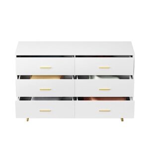 LYNSOM White Dresser for Bedroom, Modern 6 Drawer Dresser with Gold Handles, Wood Chest of Drawers for Kids Bedroom, Living Room