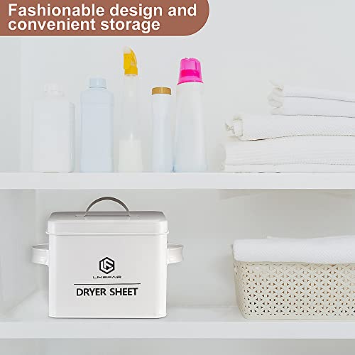 LF Likefair Modern Farmhouse Dryer Sheet Holder for Laundry Room Decor,Laundry Dispenser Container Holder with Lid for Space Saving Laundry Room Organization and Storage,White