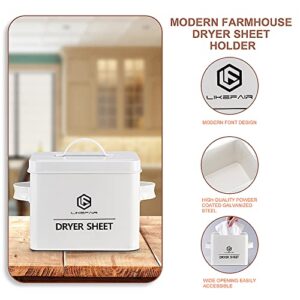 LF Likefair Modern Farmhouse Dryer Sheet Holder for Laundry Room Decor,Laundry Dispenser Container Holder with Lid for Space Saving Laundry Room Organization and Storage,White