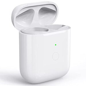 wireless charging case replacement only, compatible with airpods 1 2, qi-certified for air pods generation charger cases, support pairing&sync, built in 450mah battery, white(earbuds not included)