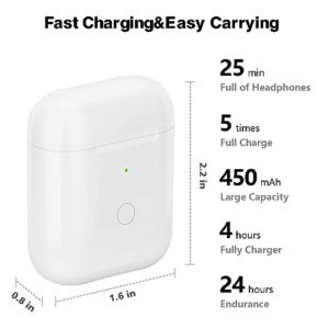 Wireless Charging Case Replacement Only, Compatible with AirPods 1 2, Qi-Certified for Air pods Generation Charger Cases, Support Pairing&Sync, Built in 450Mah Battery, White(Earbuds Not Included)