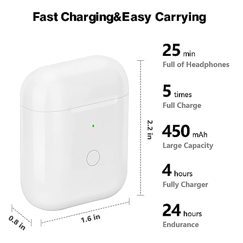 Wireless Charging Case Replacement Only, Compatible with AirPods 1 2, Qi-Certified for Air pods Generation Charger Cases, Support Pairing&Sync, Built in 450Mah Battery, White(Earbuds Not Included)