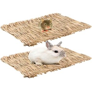 rabbit grass mat, bunny natural straw woven bed, small animal cages hay nest sleeping, chewing, nesting and toys for guinea pig hamster and rat bed mat