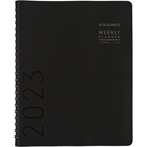 AT-A-GLANCE 2023 Weekly & Monthly Planner, Half-Hourly Appointment Book, 8-1/4" x 11", Large, Monthly Tabs, Pocket, Contemporary, Black (70950X05)