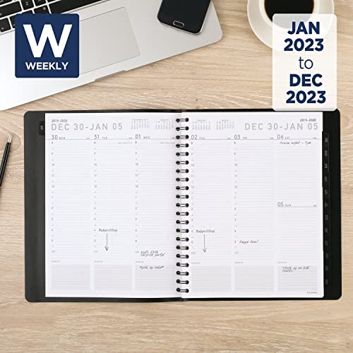 AT-A-GLANCE 2023 Weekly & Monthly Planner, Half-Hourly Appointment Book, 8-1/4" x 11", Large, Monthly Tabs, Pocket, Contemporary, Black (70950X05)