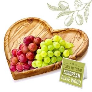 crystalia wooden serving plate, handmade natural olive wood unique heart shaped tray, perfect for any occasion, gift, fruit, snack, food, cakes & nuts, european dinnerware, charger plate
