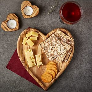 Crystalia Wooden Serving Plate, Handmade Natural Olive Wood Unique Heart Shaped Tray, Perfect for Any Occasion, Gift, Fruit, Snack, Food, Cakes & Nuts, European Dinnerware, Charger Plate