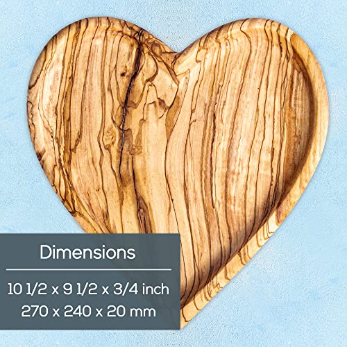 Crystalia Wooden Serving Plate, Handmade Natural Olive Wood Unique Heart Shaped Tray, Perfect for Any Occasion, Gift, Fruit, Snack, Food, Cakes & Nuts, European Dinnerware, Charger Plate